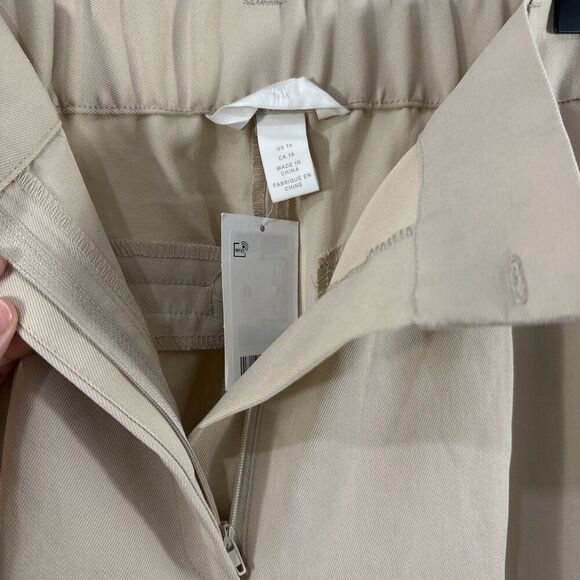H&M Khaki Tan Wide Leg Elastic Back Trouser Pants Womens Size 16 Career - Picture 8 of 13